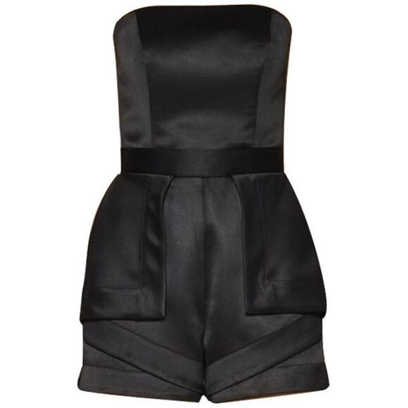 Camilla and Marc Gamer Jumpsuit Romper Sz 4 Black Satin Sleeveless Menswear Chic - Picture 1 of 16